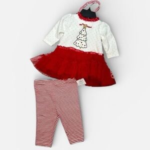 Little Me Baby Girls Red Sparkle Tree Dress Set Leggings Headband Sz 3 mo